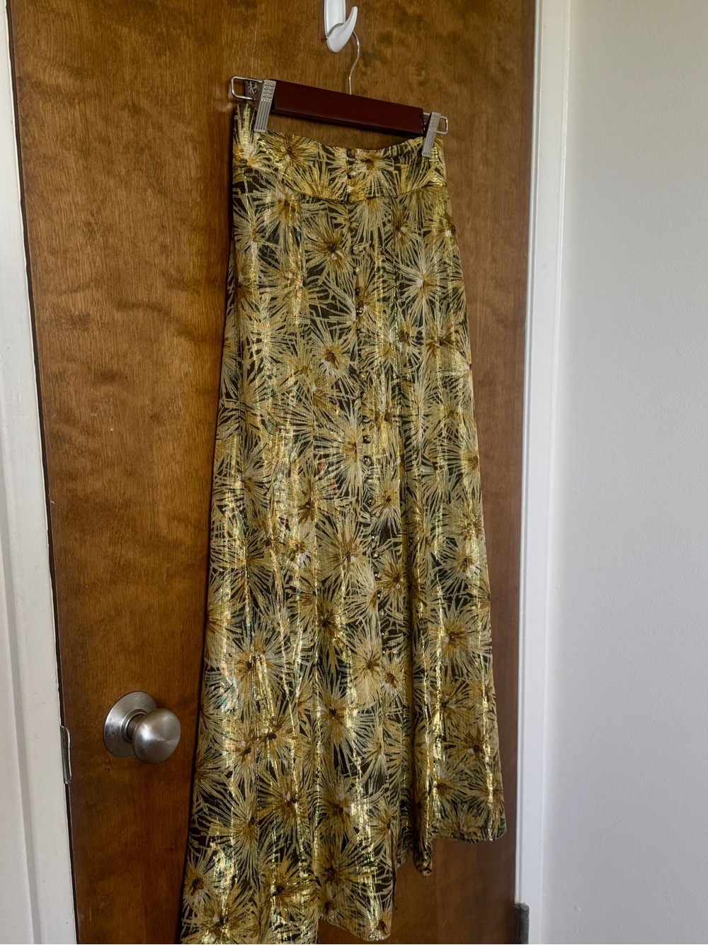 The Kooples Gold Floral Midi Skirt Size XS